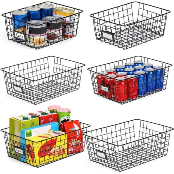 Wire Storage Baskets Set of 6 Kitchen Pantry Organizer Bathroom Cabinet Shelf - Picture 1 of 7